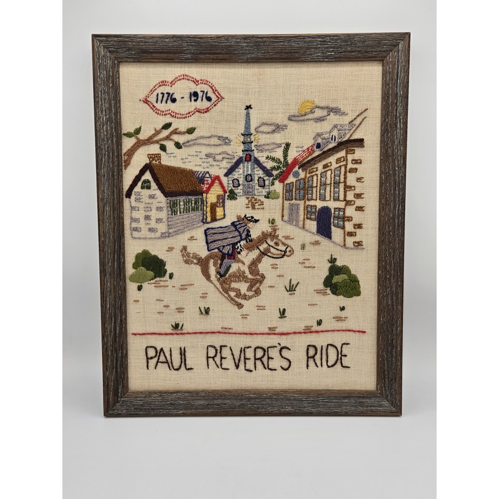 Paul Revere's Ride (1776-1976) Crewel‎ Embroidery Art Piece 15"